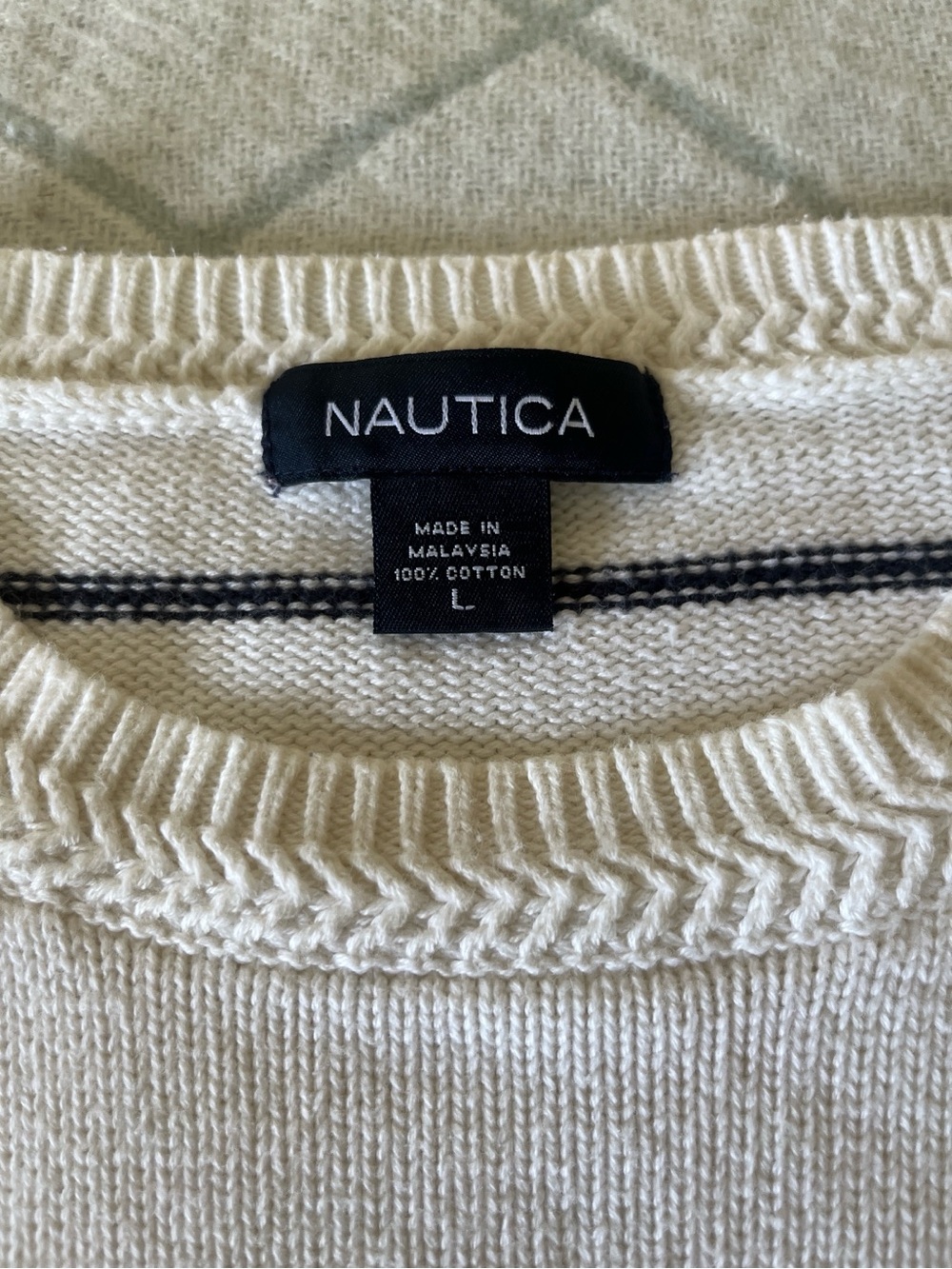 Nautica Cream Crewneck Sweater with Navy Trim